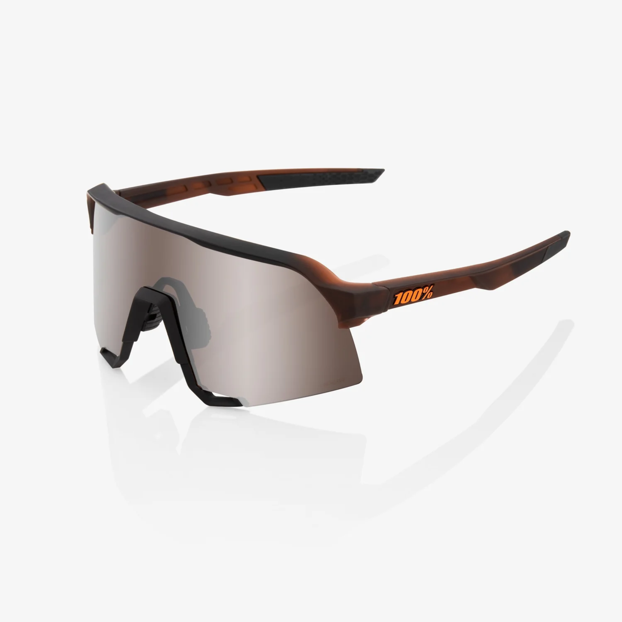 100% s3 Matte Translucent Brown Fade HiPER Silver Mirror Lens